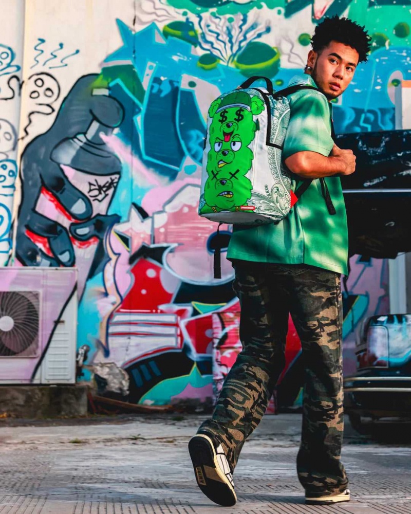 Sprayground Backpack SEEING TRIPLE MONEY BEAR DLXSR BACKPACK Green | RYILN9587