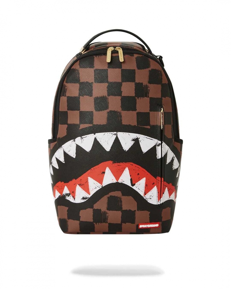 Sprayground Backpack SHARKS IN PARIS PAINTED DLXVF BACKPACK Brown | WUIYT2759