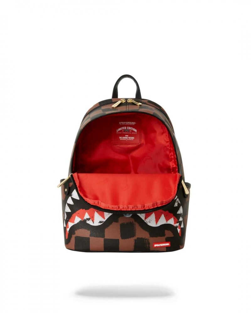 Sprayground Backpack SHARKS IN PARIS PAINTED SAVAGE BACKPACK Brown | EZSAT2534