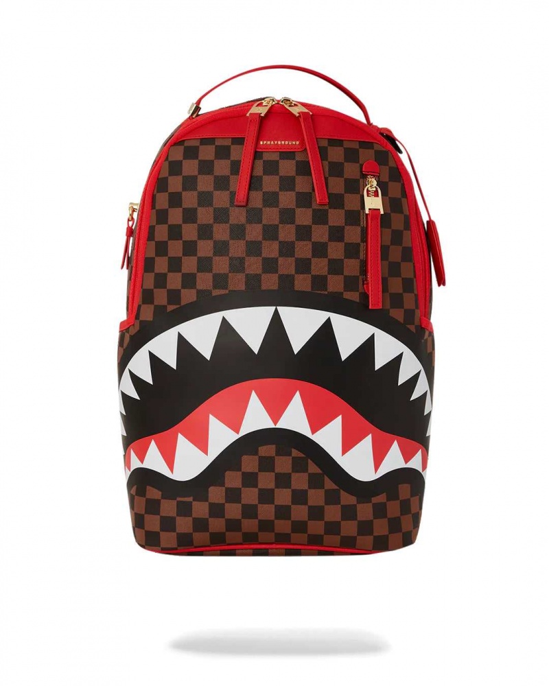 Sprayground Backpack SHARKS IN PARIS DLXSV BACKPACK Red Brown | ZBIDQ0741