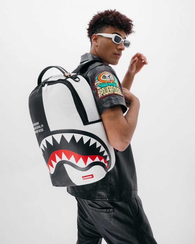 Sprayground Backpack SHARK CENTRAL 2.0 SPLIT BACKPACK / Black White | GVCPH3960