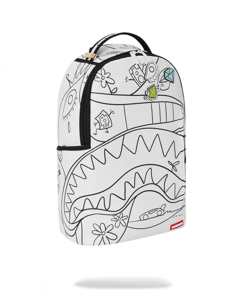 Sprayground Backpack SHARK DOODLE DLXV BACKPACK White | IDGCF2341