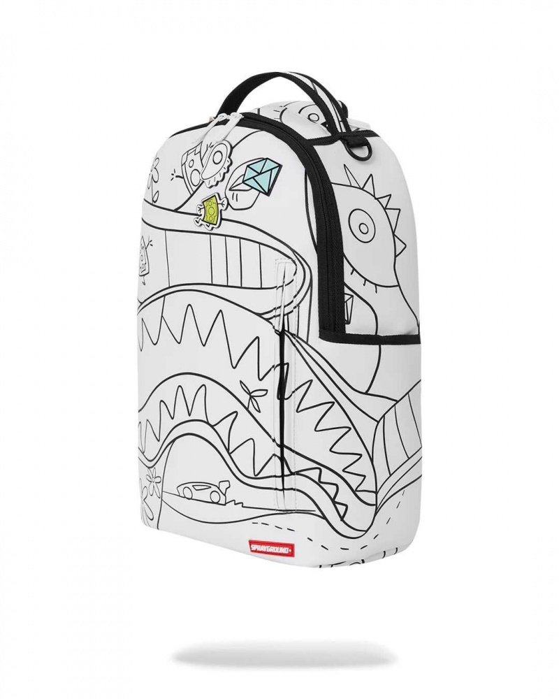 Sprayground Backpack SHARK DOODLE DLXV BACKPACK White | IDGCF2341