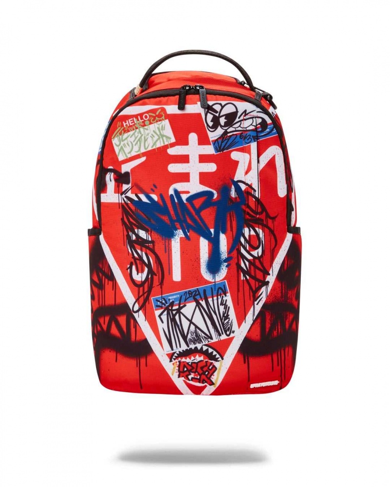 Sprayground Backpack TRASH JAPANESE STOP SIGN Red | FERXI0231