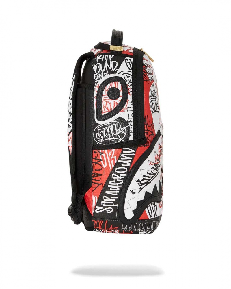 Sprayground Backpack TRI SPLIT GRAFFITI DLXSV BACKPACK White | OXSQM0961