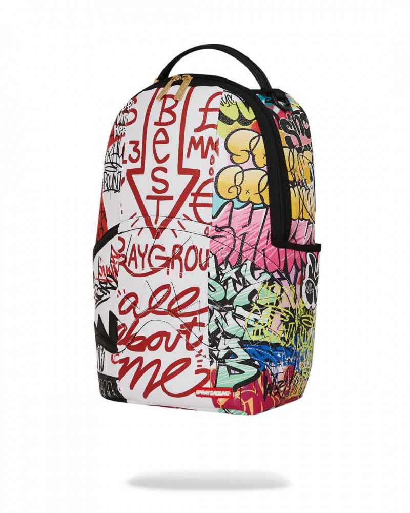 Sprayground Backpack TRI SPLIT GRAFFITI DLXSV BACKPACK White | OXSQM0961