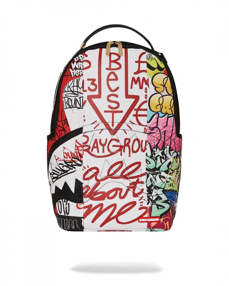 Sprayground Backpack TRI SPLIT GRAFFITI DLXSV BACKPACK White | OXSQM0961