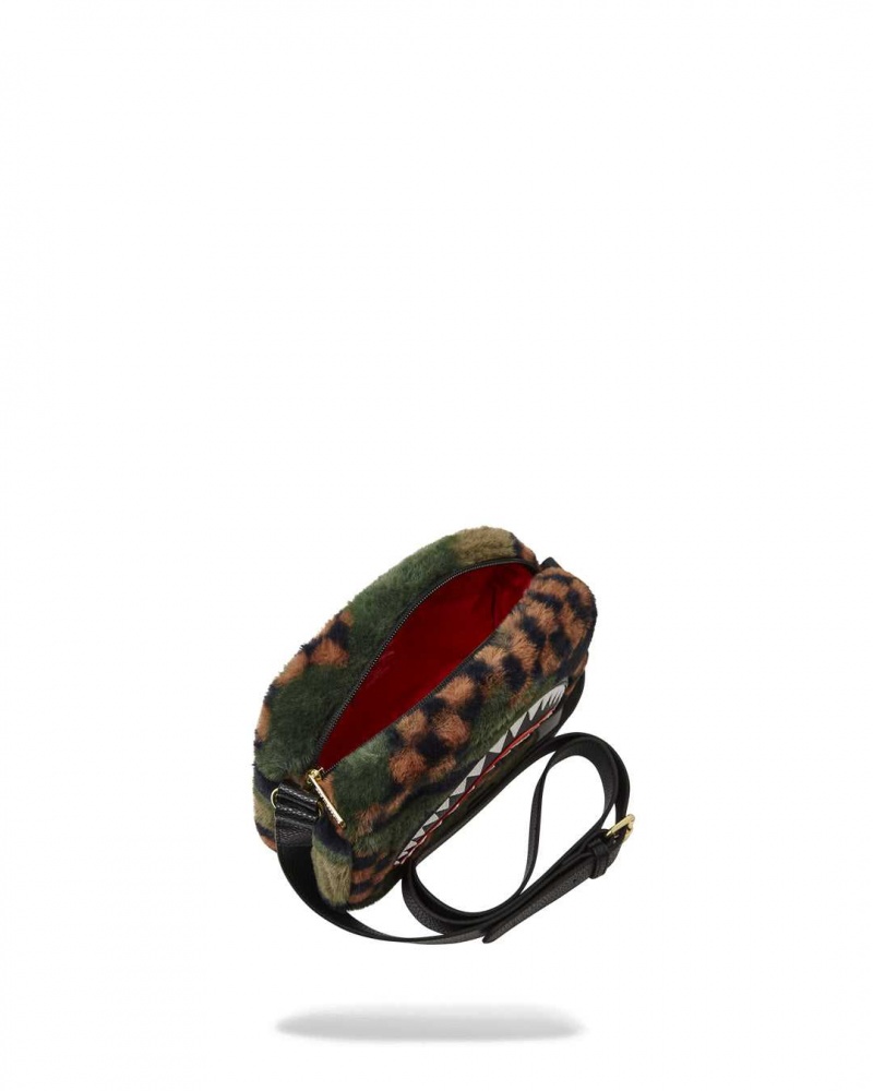 Sprayground Bag 3AM FUR BRICK SLING Green Dark Red Green | DLQNE6904