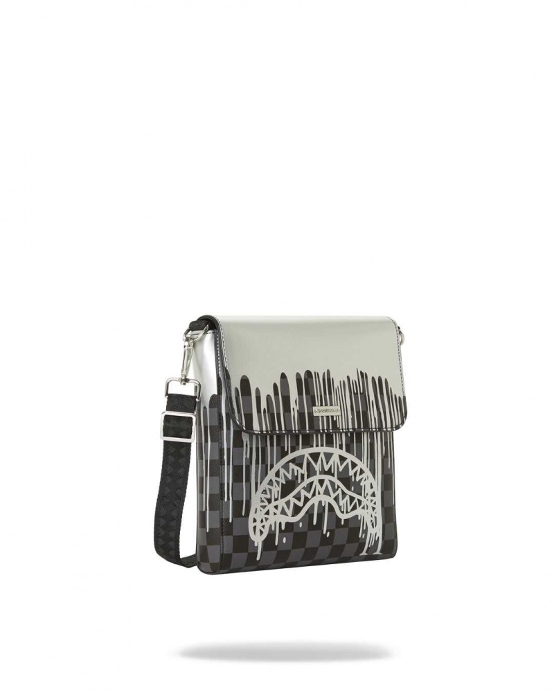 Sprayground Bag DRIPS MESSENGER BAG Platinum Black | JOQVR4378