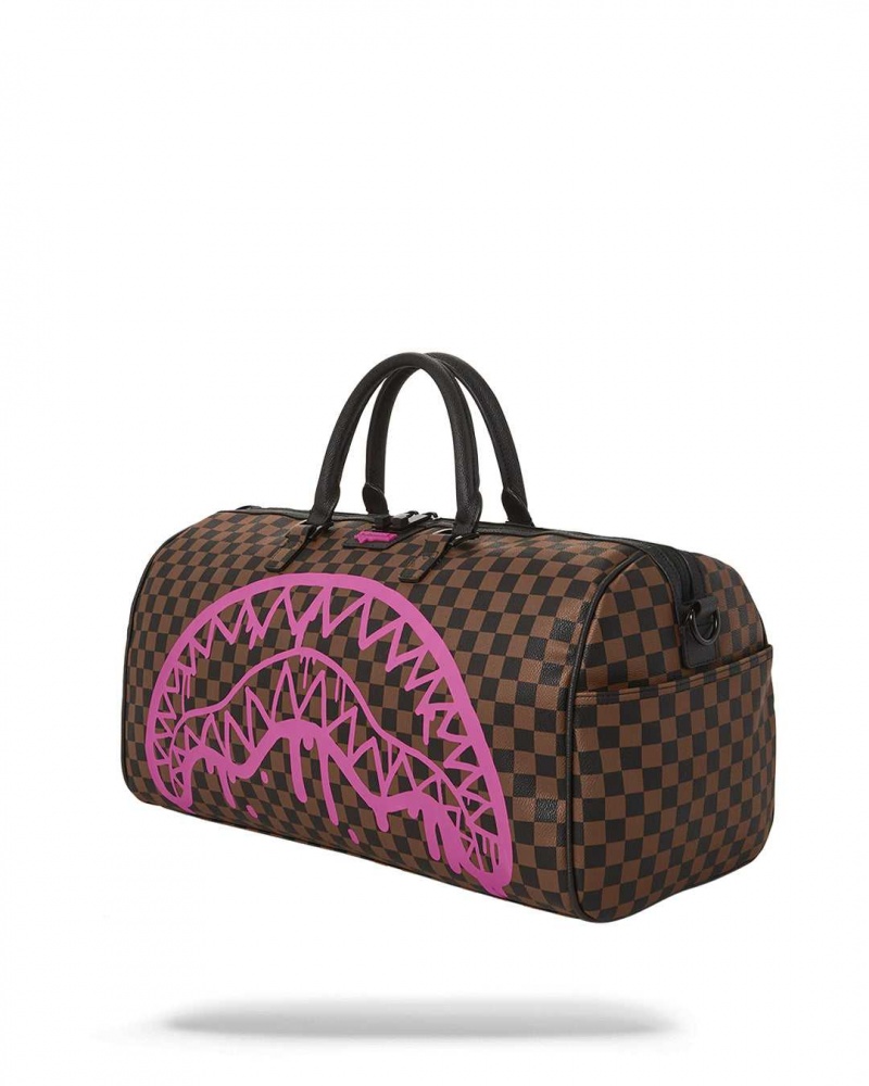 Sprayground Bag DRIP CHECK DUFFLE Pink Brown | WNLCM7934