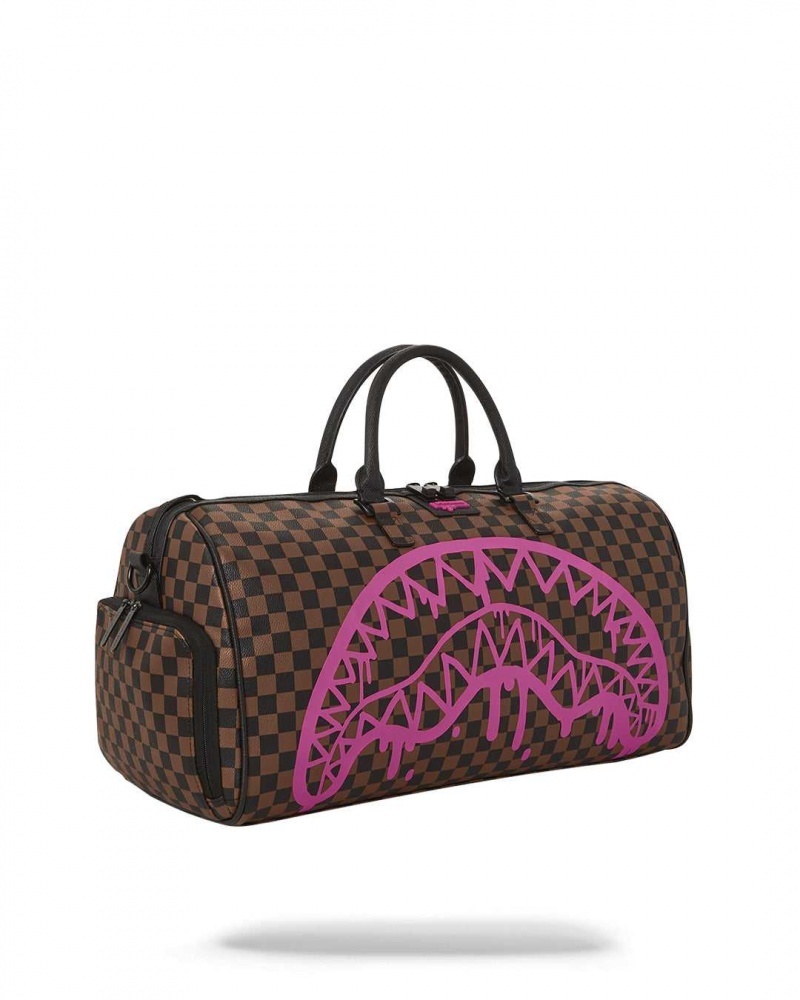 Sprayground Bag DRIP CHECK DUFFLE Pink Brown | WNLCM7934