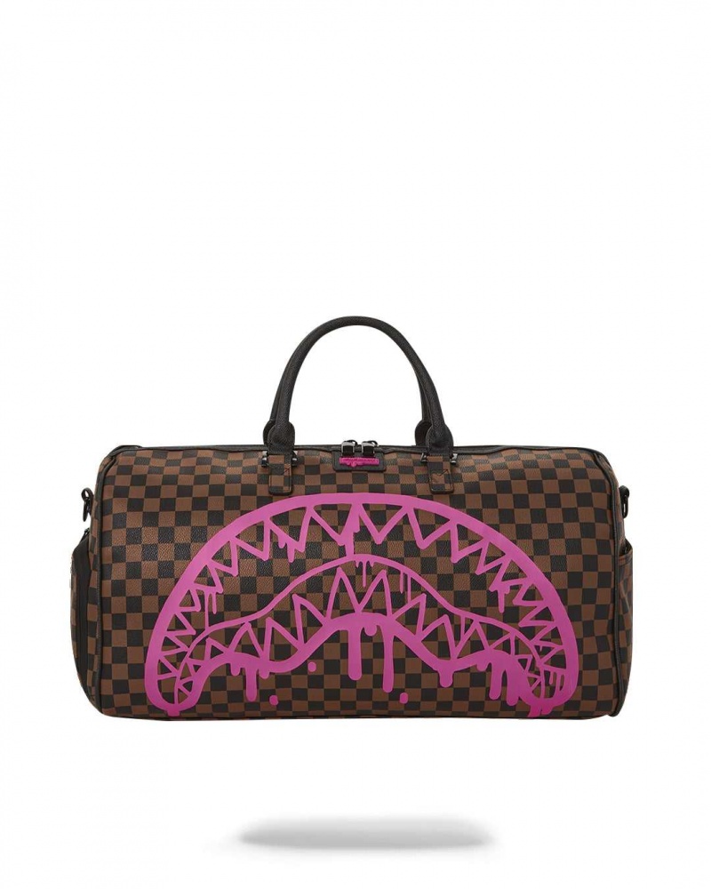 Sprayground Bag DRIP CHECK DUFFLE Pink Brown | WNLCM7934