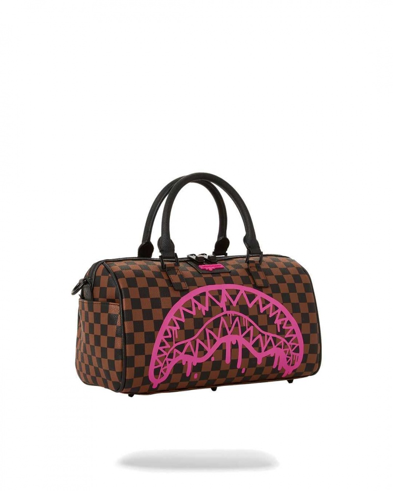 Sprayground Bag DRIP CHECK MINI DUFFLE Pink Brown | XNTBA7908