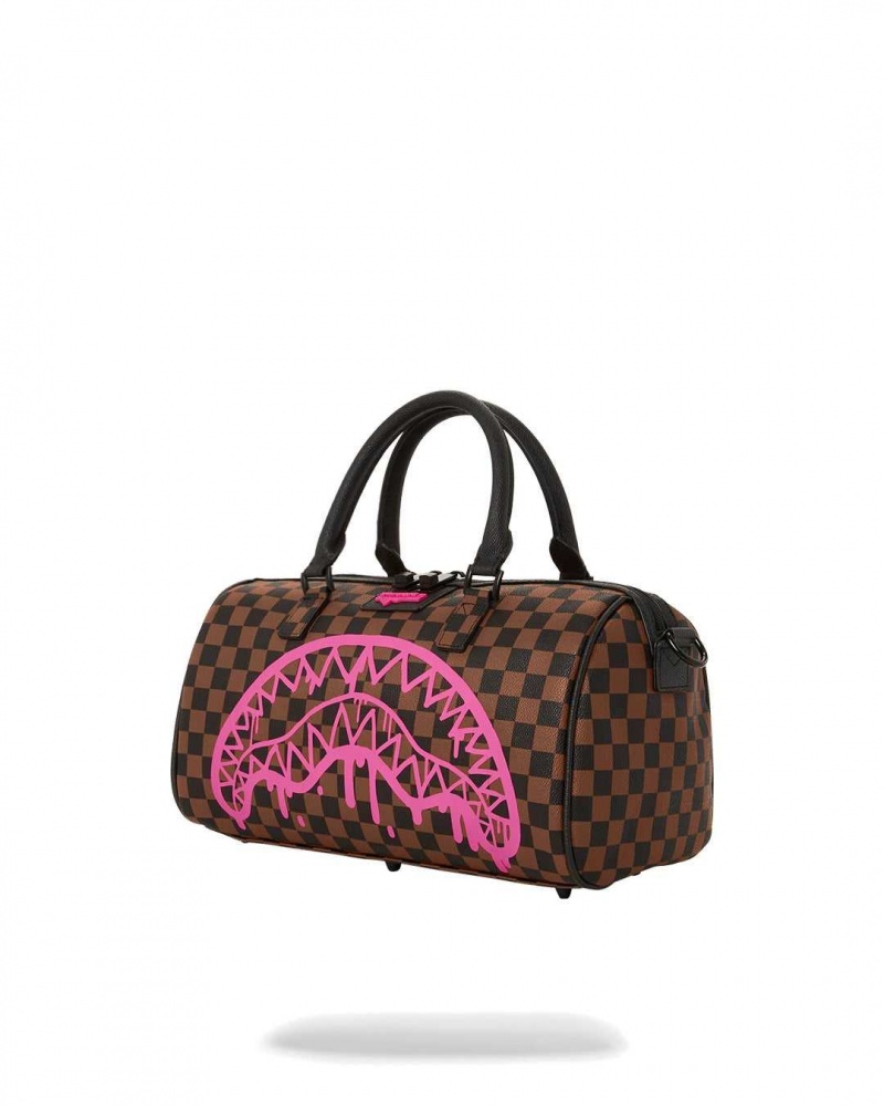 Sprayground Bag DRIP CHECK MINI DUFFLE Pink Brown | XNTBA7908