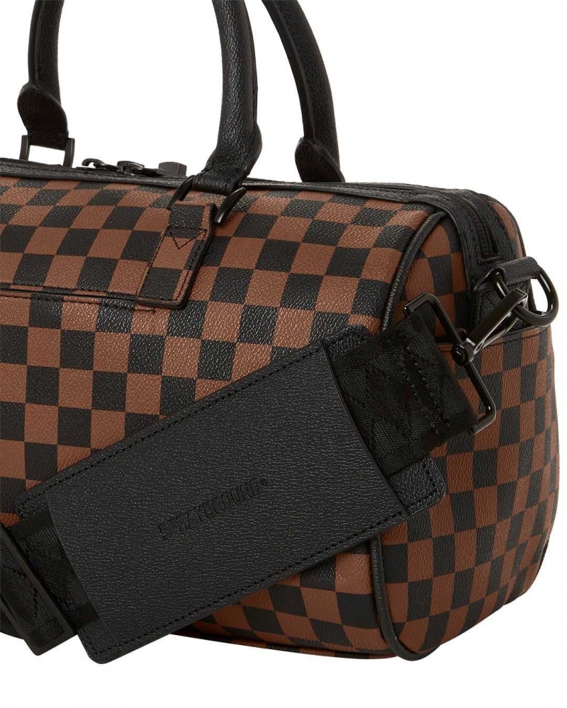 Sprayground Bag DRIP CHECK MINI DUFFLE Pink Brown | XNTBA7908