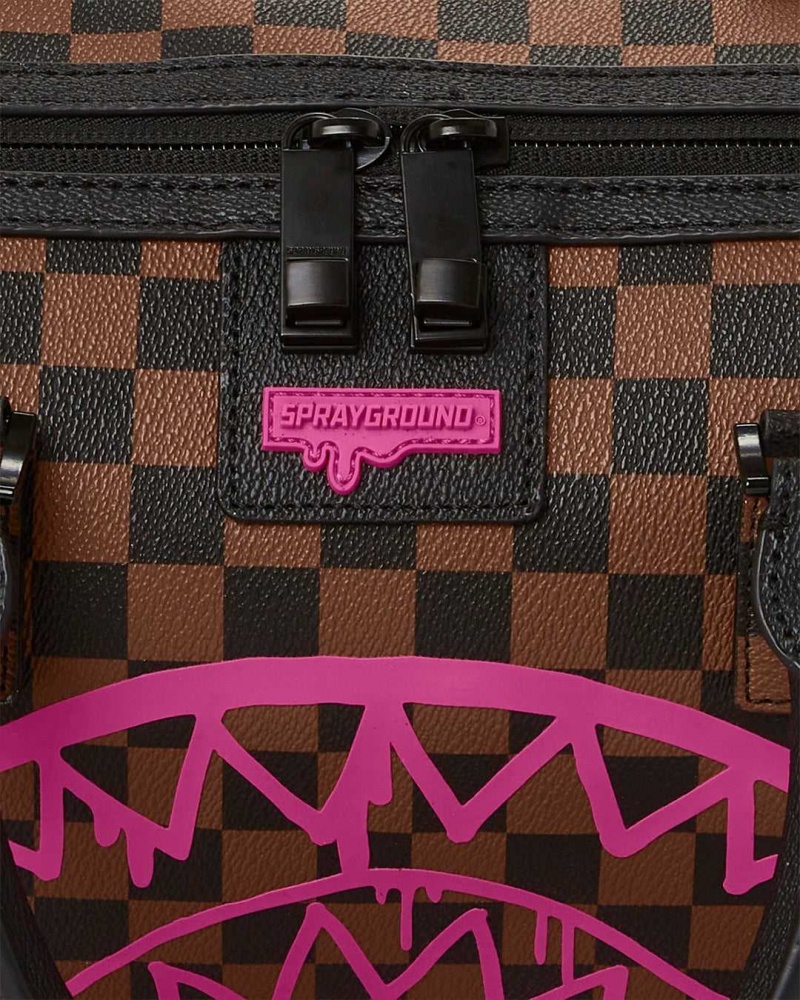 Sprayground Bag DRIP CHECK MINI DUFFLE Pink Brown | XNTBA7908