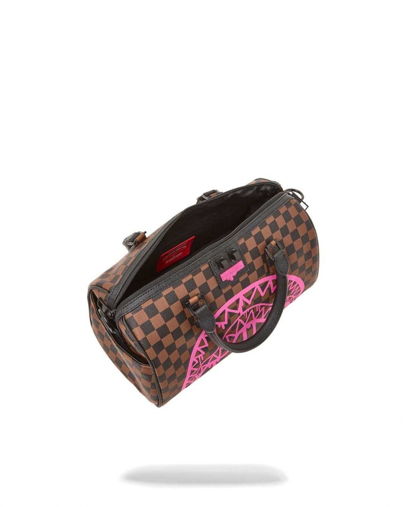 Sprayground Bag DRIP CHECK MINI DUFFLE Pink Brown | XNTBA7908