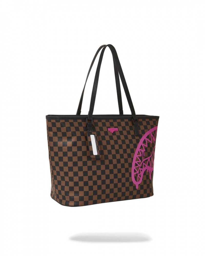 Sprayground Bag DRIP CHECK TOTE BAG Pink Brown | BMVIR5286