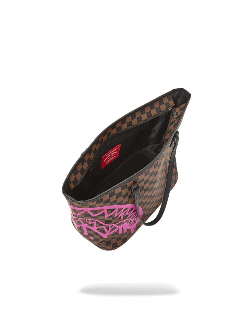 Sprayground Bag DRIP CHECK TOTE BAG Pink Brown | BMVIR5286