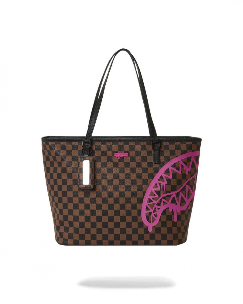 Sprayground Bag DRIP CHECK TOTE BAG Pink Brown | BMVIR5286