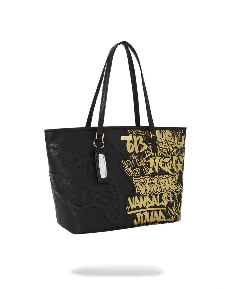 Sprayground Bag HALF GRAFF TOTE Gold Black | JRKVX5968