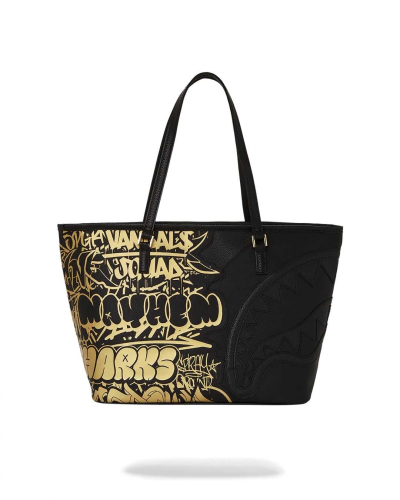 Sprayground Bag HALF GRAFF TOTE Gold Black | JRKVX5968