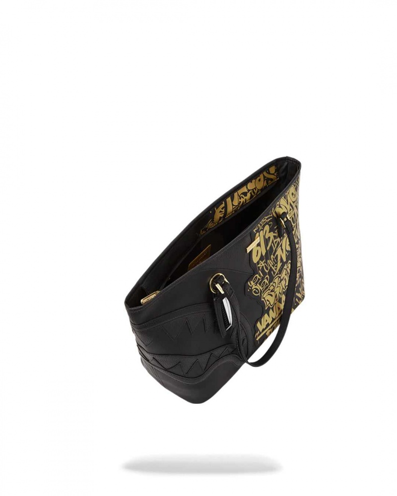 Sprayground Bag HALF GRAFF TOTE Gold Black | JRKVX5968