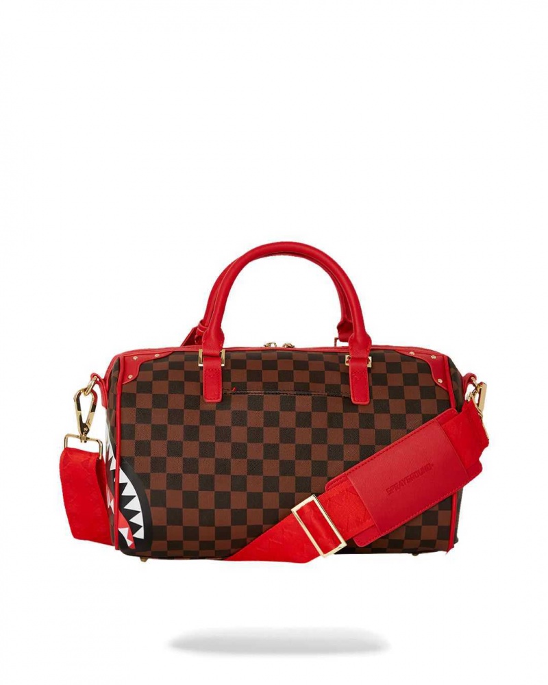 Sprayground Bag SHARKS IN PARIS BOX MINI DUFFLE Red Brown | YFDMW4619