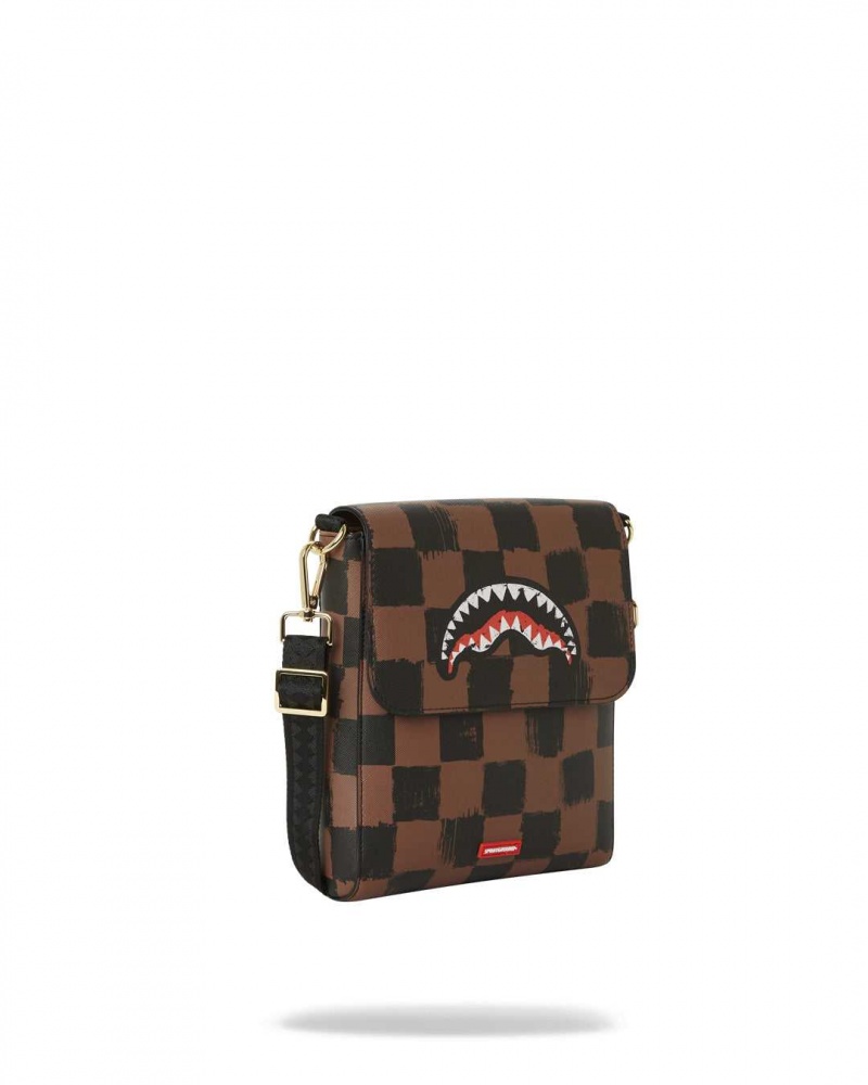 Sprayground Bag SHARKS IN PARIS PAINTED MESSENGER SLING BAG Brown | VSXPJ6458