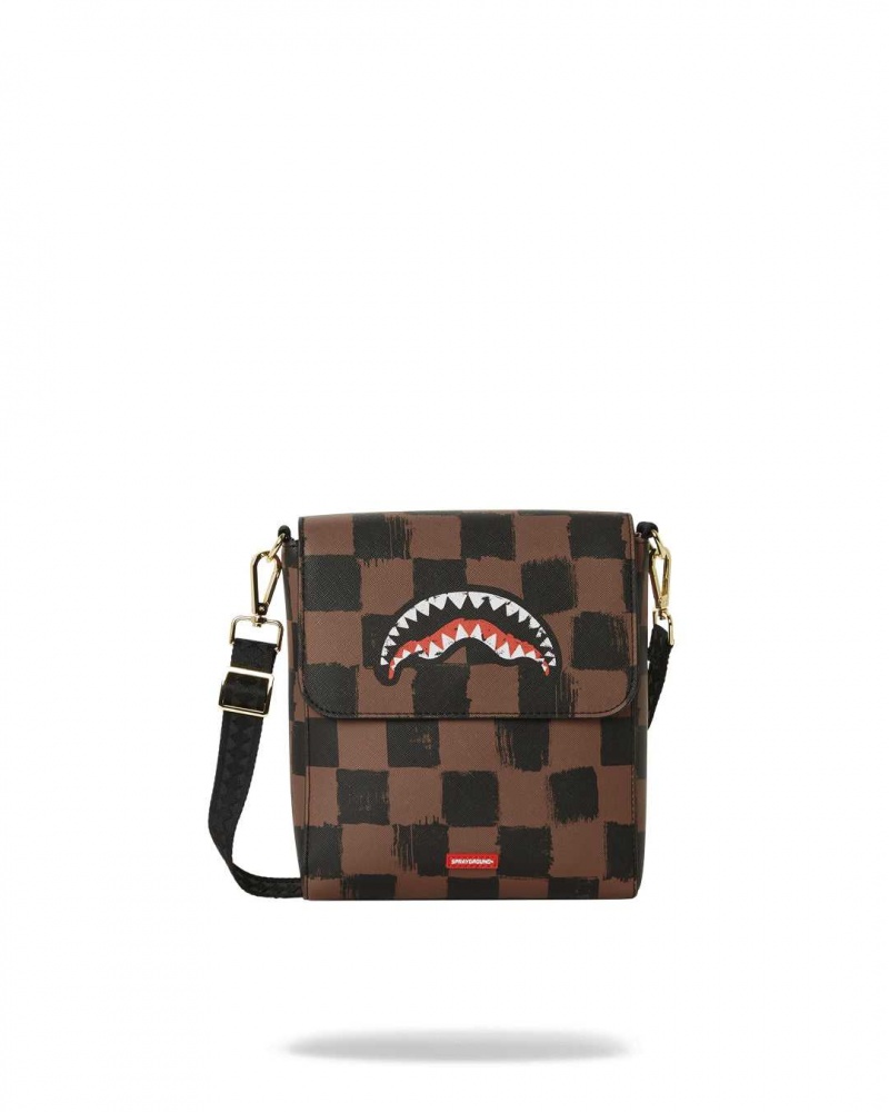 Sprayground Bag SHARKS IN PARIS PAINTED MESSENGER SLING BAG Brown | VSXPJ6458