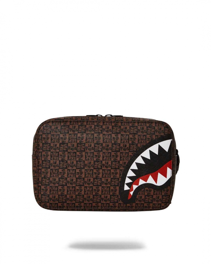 Sprayground Bag SHARKS IN PARIS CHECK TOILETRY BAG Brown | SMHLA7813