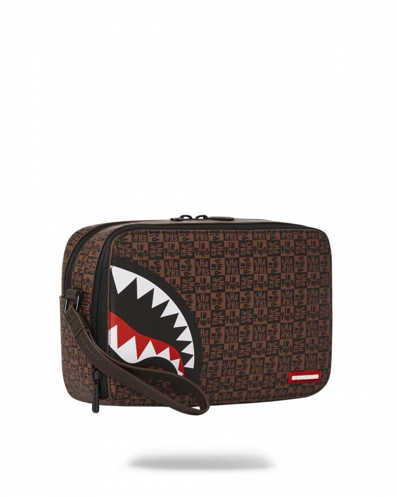 Sprayground Bag SHARKS IN PARIS CHECK TOILETRY BAG Brown | SMHLA7813