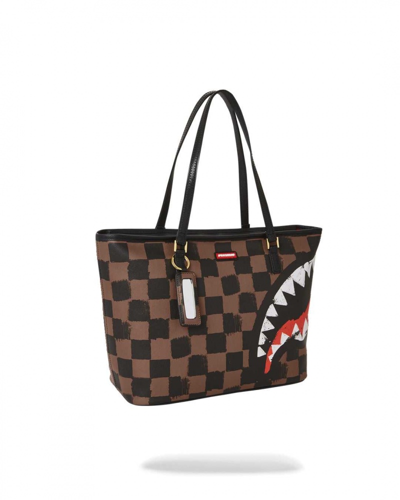 Sprayground Bag SHARKS IN PARIS PAINTED TOTE BAG Brown | KZECH3942