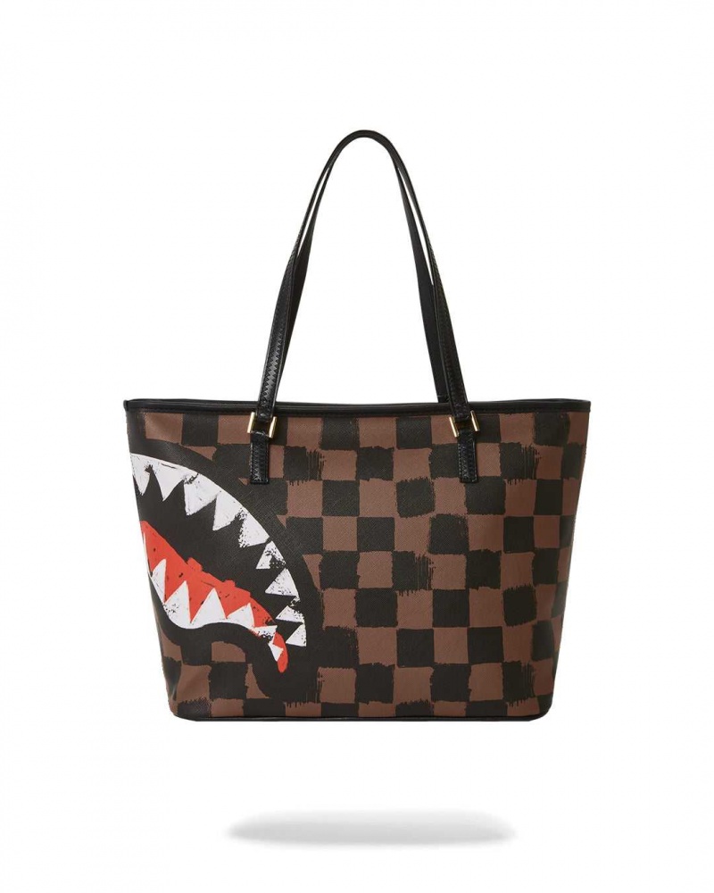 Sprayground Bag SHARKS IN PARIS PAINTED TOTE BAG Brown | KZECH3942