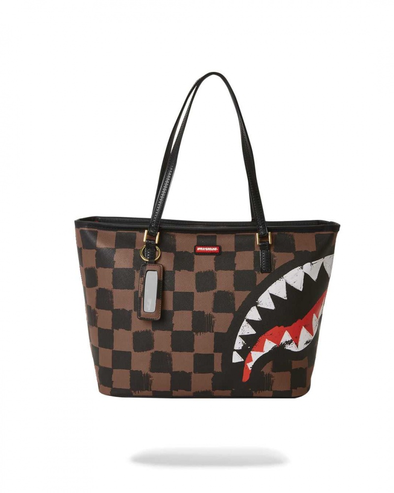 Sprayground Bag SHARKS IN PARIS PAINTED TOTE BAG Brown | KZECH3942