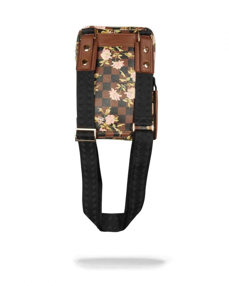 Sprayground Bag SHARK SLING Flower Brown | UHWBT5748