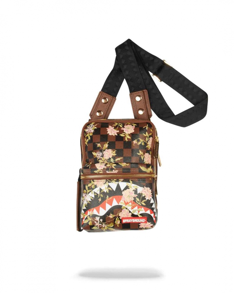 Sprayground Bag SHARK SLING Flower Brown | UHWBT5748