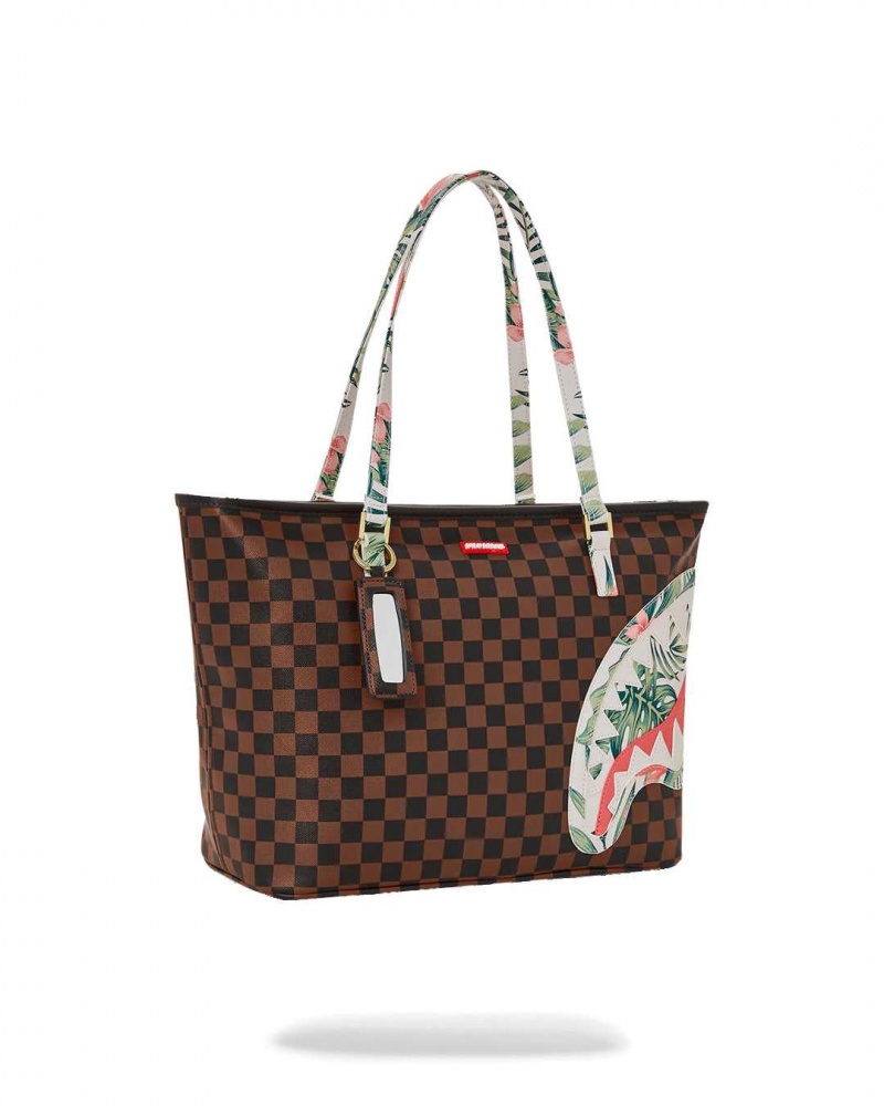 Sprayground Bag TROPICAL FLORAL TOTE Brown | PLQRU4780