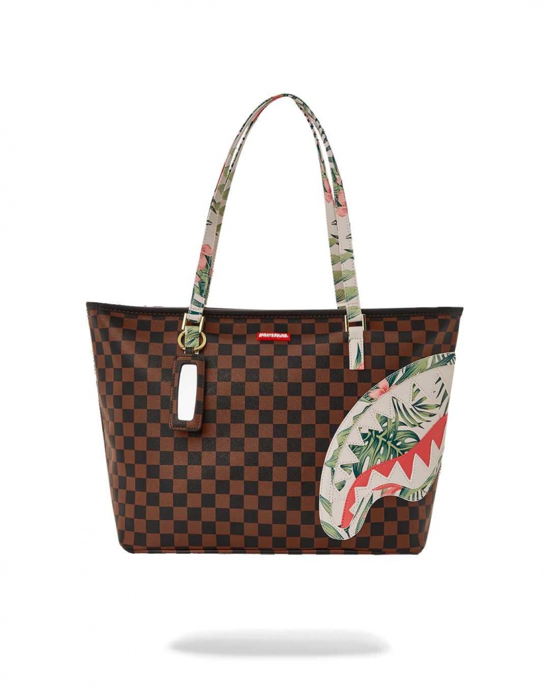 Sprayground Bag TROPICAL FLORAL TOTE Brown | PLQRU4780