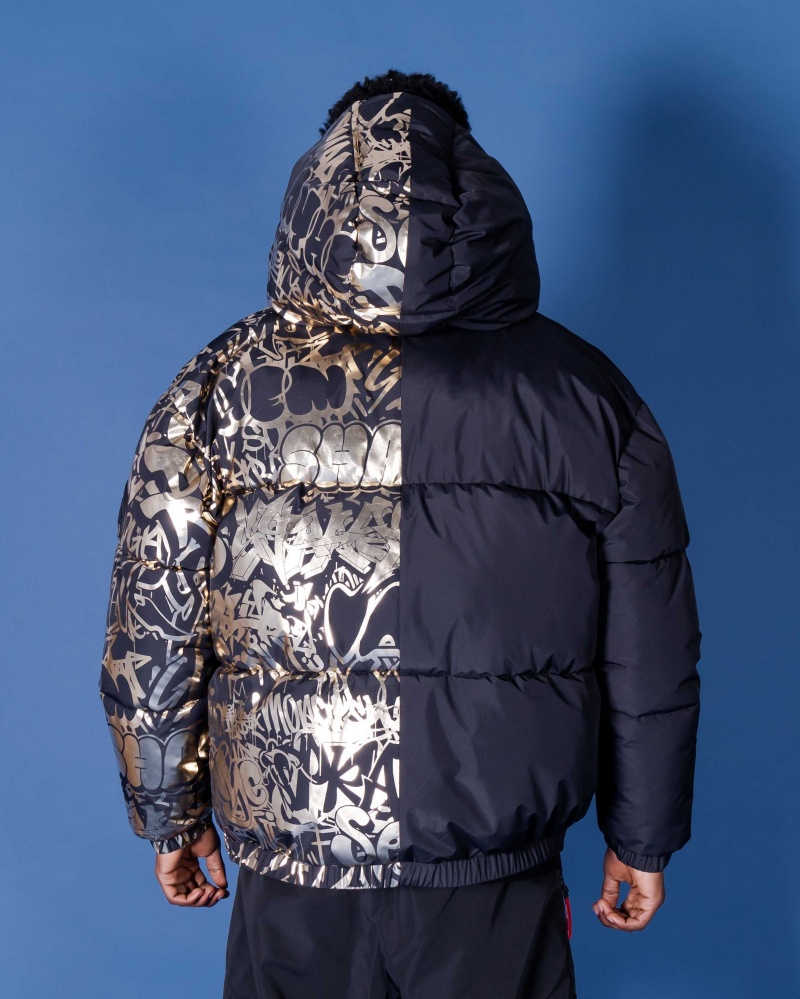 Sprayground Down Jacket GRAFFITI DOWN Gold Black | XZPNK7108