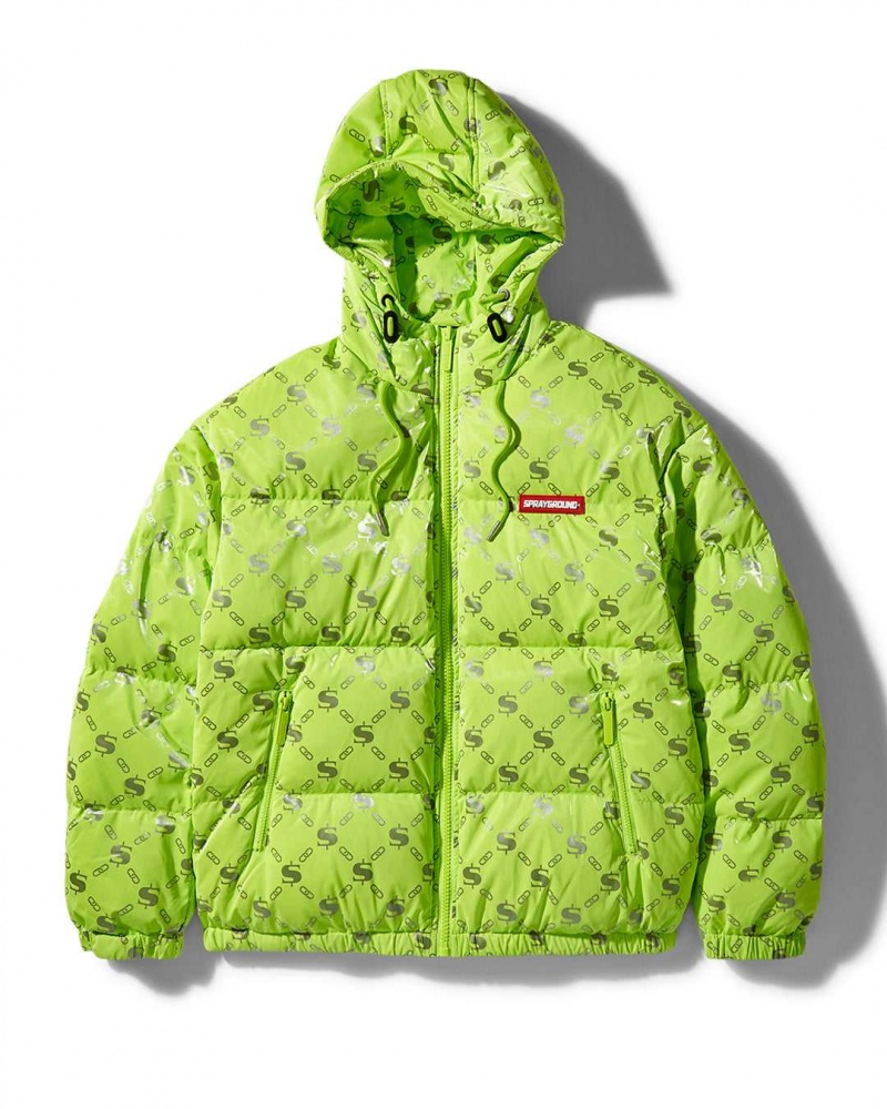 Sprayground Down Jacket SG LOGO GLOSSY MATTE PUFFER JACKET Green | IXLZG6159