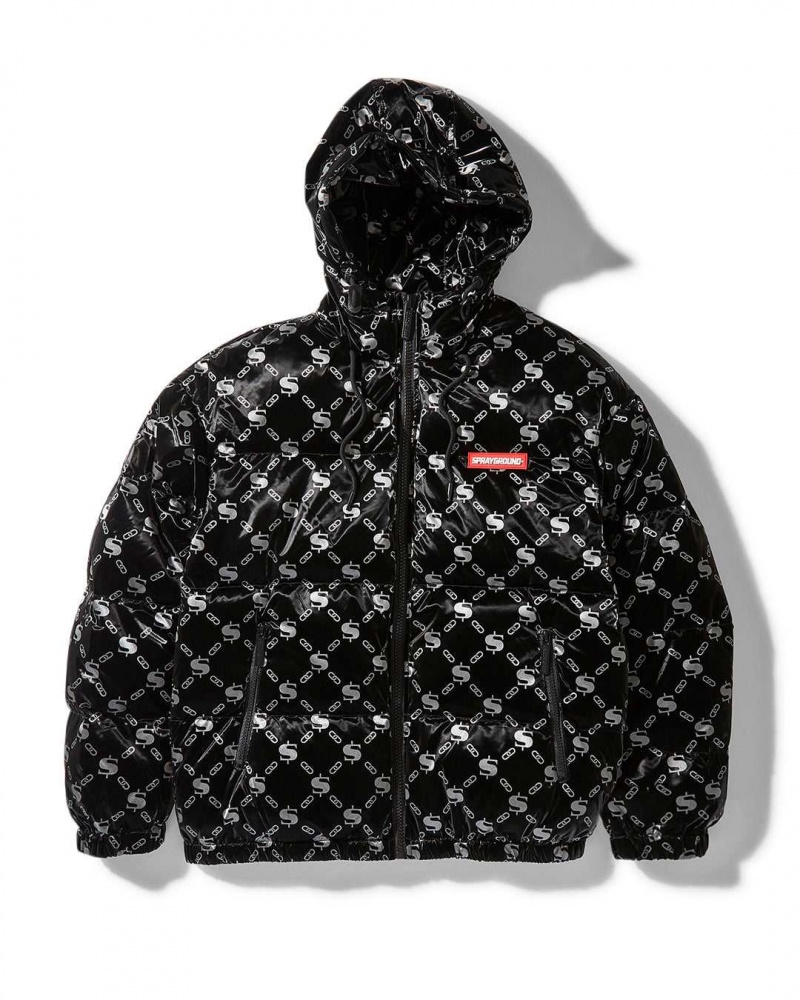 Sprayground Down Jacket SG LOGO GLOSSY PUFFER JACKET Black | NJGAM0714