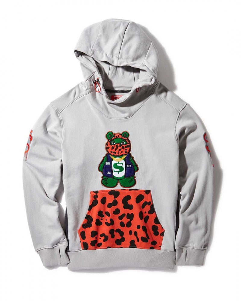 Sprayground Hoodie BEAR FRONT HIGH NECK HOODIE PULLOVER CONTRAST Silver Grey | WGCTF3642