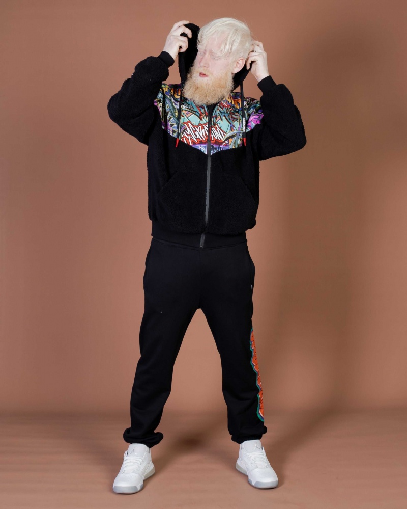 Sprayground Hoodie GRAFFITI TEDDY COTTON FLEECE FULLZIP MONEY CHECKERED Black | PJRSF9532