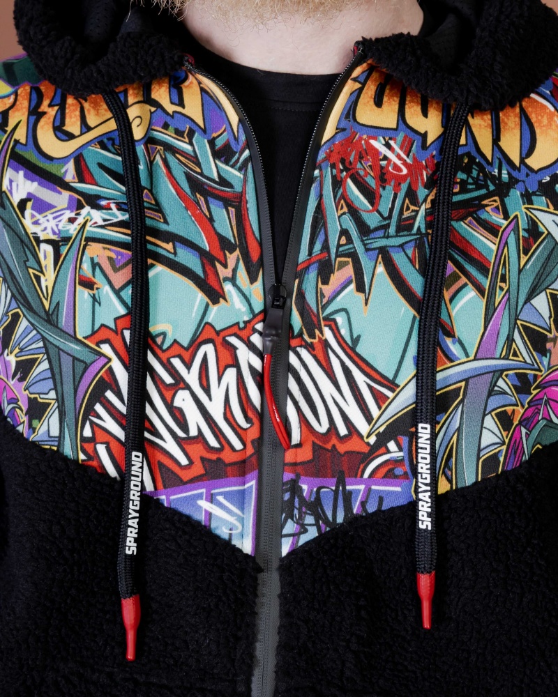 Sprayground Hoodie GRAFFITI TEDDY COTTON FLEECE FULLZIP MONEY CHECKERED Black | PJRSF9532