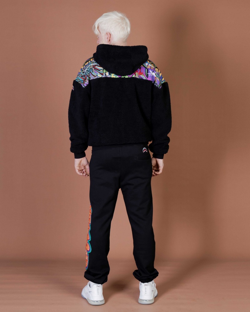 Sprayground Hoodie GRAFFITI TEDDY COTTON FLEECE FULLZIP MONEY CHECKERED Black | PJRSF9532