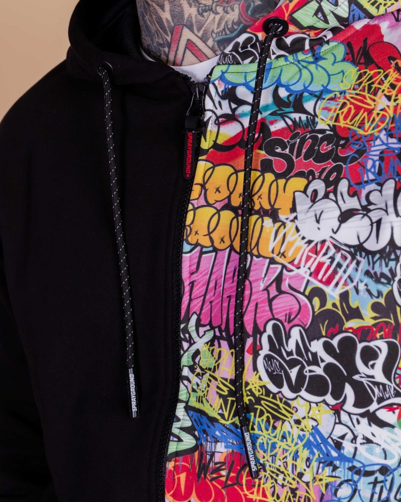 Sprayground Hoodie HALF GRAFF HOODIE Black | MIUER0613