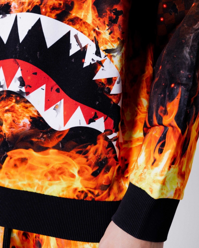 Sprayground Hoodie SHARK ON FIRE Brown | PBVXO1492