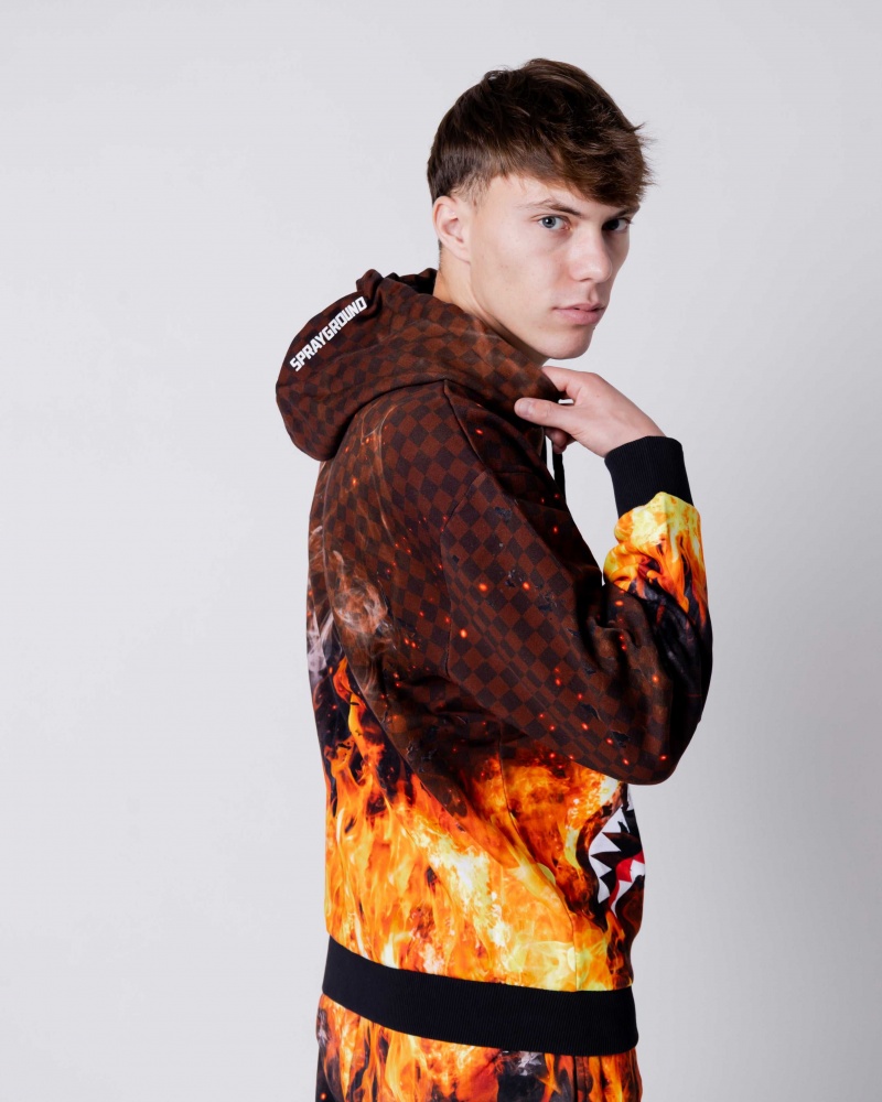 Sprayground Hoodie SHARK ON FIRE Brown | PBVXO1492