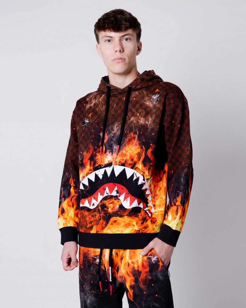 Sprayground Hoodie SHARK ON FIRE Brown | PBVXO1492